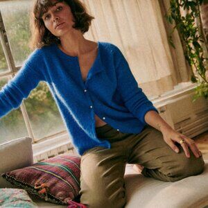 Sezane Gaspard Cardigan Bright Blue Small Mohair French